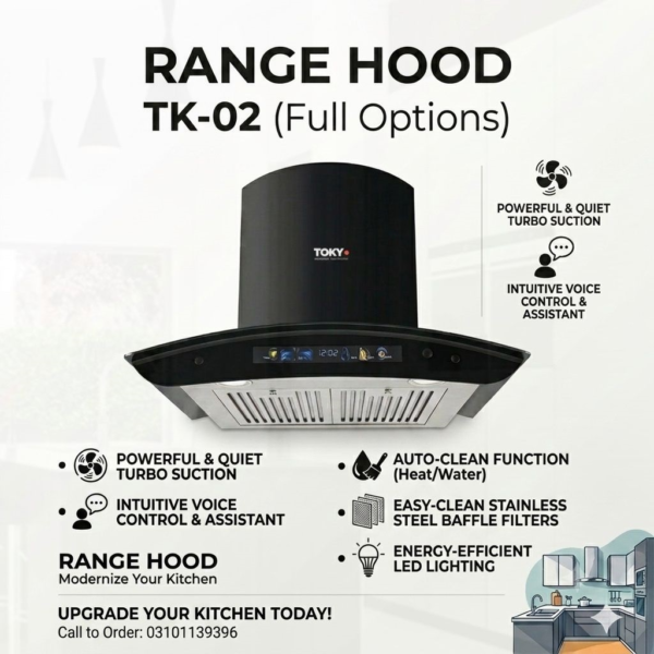 Tokyo Range Hood TK-02 Full Options (Curved Glass)